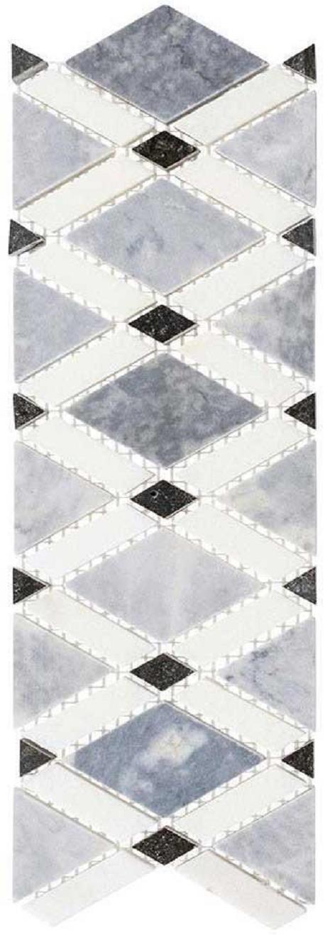 Mugworth (big diamond)+Thassos white (stripes)+Basalt(small diamond)